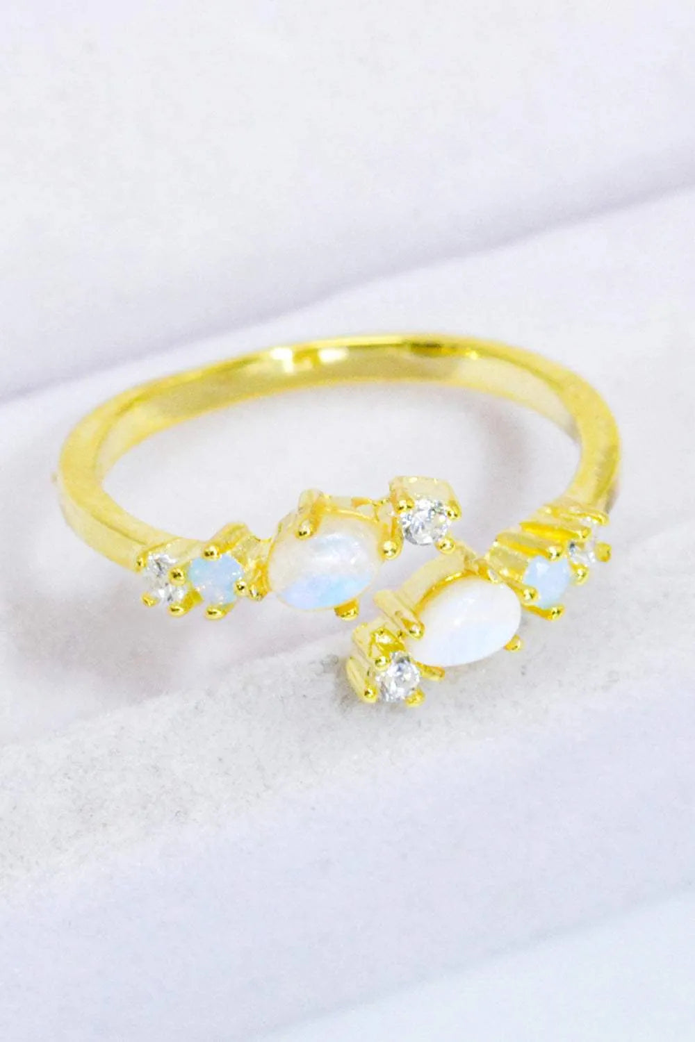 Natural Moonstone and Zircon Open Ring Gold One Size Moonstone - Tophatter Daily Deals